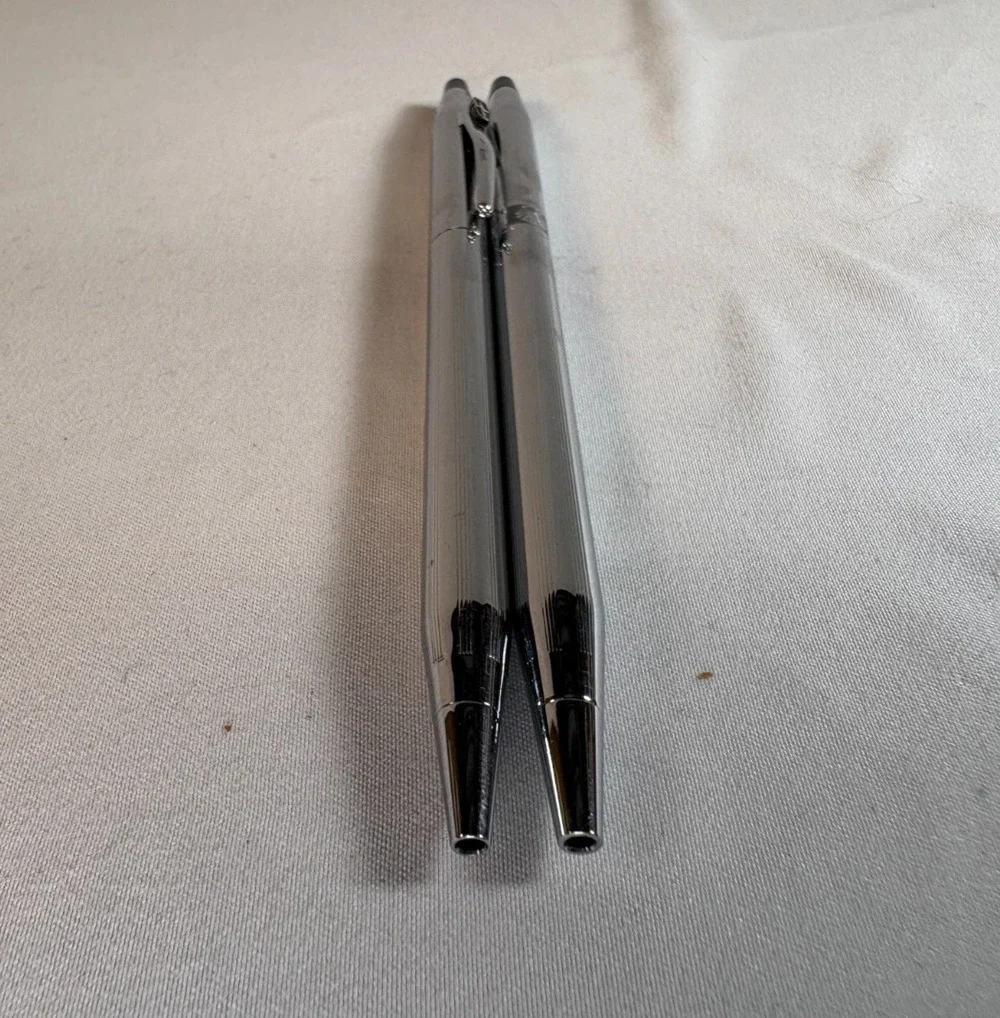 Cross Chrome Ballpoint Pen Mechanical Pencil Set USA Made Vintage